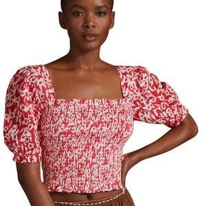 ANTHROPOLOGIE Womens Smocked Floral Top. Red X-Small